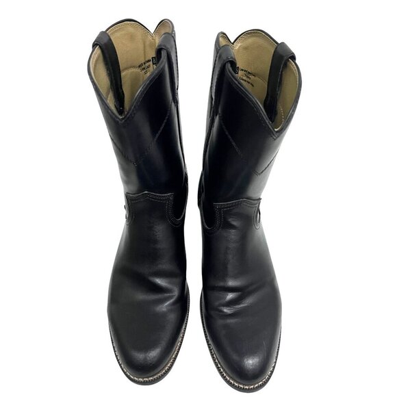 Justin Mens 10" Temple Roper Black Leather Western Cowboy Boots 10D Style JB3000 - Picture 6 of 11